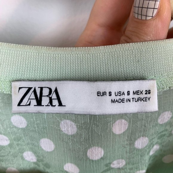 ZARA Mint Green Polka Dot Jacquard Top Sz S - Picture 8 of 8